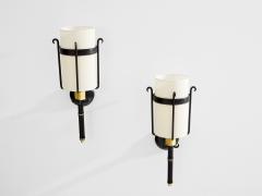 Jacques Adnet Jacques Adnet wrought iron leather and brass wall lights 1950 - 4057037