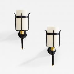 Jacques Adnet Jacques Adnet wrought iron leather and brass wall lights 1950 - 4058067