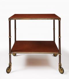 Jacques Adnet Leather Steel and Patinated Brass Cart Attributed to Jacques Adnet - 3242760