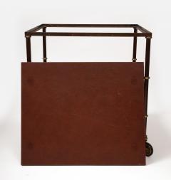 Jacques Adnet Leather Steel and Patinated Brass Cart Attributed to Jacques Adnet - 3242769