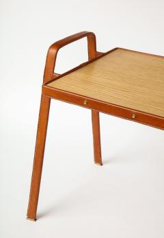 Jacques Adnet Leather Stitched Side Table by Jacques Adnet c 1950 - 3609388