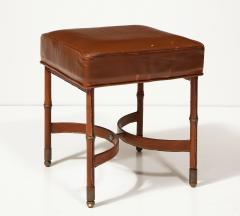 Jacques Adnet Leather Stool with Brass Capped Feet by Jacques Adnet France c 1940 - 3608697