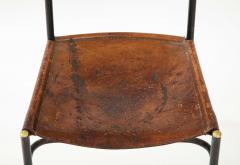 Jacques Adnet Leather and Metal Side Chair in the Style of Jacques Adnet France c 1950s - 2690411