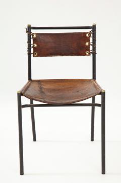 Jacques Adnet Leather and Metal Side Chair in the Style of Jacques Adnet France c 1950s - 2690412