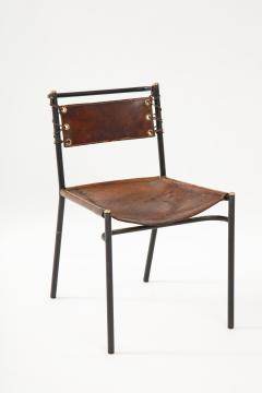 Jacques Adnet Leather and Metal Side Chair in the Style of Jacques Adnet France c 1950s - 2690413