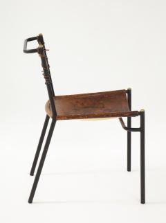 Jacques Adnet Leather and Metal Side Chair in the Style of Jacques Adnet France c 1950s - 2690414