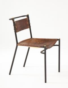 Jacques Adnet Leather and Metal Side Chair in the Style of Jacques Adnet France c 1950s - 2690415