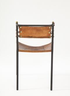 Jacques Adnet Leather and Metal Side Chair in the Style of Jacques Adnet France c 1950s - 2690417