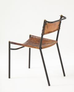 Jacques Adnet Leather and Metal Side Chair in the Style of Jacques Adnet France c 1950s - 2690418
