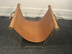 Jacques Adnet MODERN LEATHER AND GOLDTONE METAL WITH CERUSED OAK DOWELS LOG HOLDER - 4136017