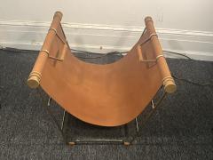 Jacques Adnet MODERN LEATHER AND GOLDTONE METAL WITH CERUSED OAK DOWELS LOG HOLDER - 4136019