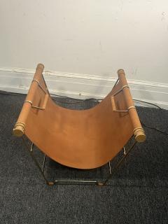 Jacques Adnet MODERN LEATHER AND GOLDTONE METAL WITH CERUSED OAK DOWELS LOG HOLDER - 4136021