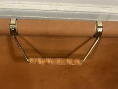 Jacques Adnet MODERN LEATHER AND GOLDTONE METAL WITH CERUSED OAK DOWELS LOG HOLDER - 4136023