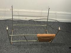 Jacques Adnet MODERN LEATHER AND GOLDTONE METAL WITH CERUSED OAK DOWELS LOG HOLDER - 4136024