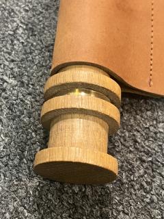 Jacques Adnet MODERN LEATHER AND GOLDTONE METAL WITH CERUSED OAK DOWELS LOG HOLDER - 4136025