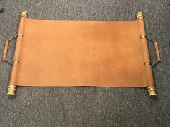 Jacques Adnet MODERN LEATHER AND GOLDTONE METAL WITH CERUSED OAK DOWELS LOG HOLDER - 4136026
