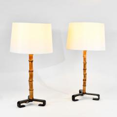 Jacques Adnet Matched pair of bamboo leather table lamps - 2817412