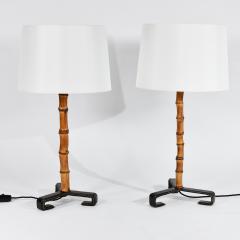 Jacques Adnet Matched pair of bamboo leather table lamps - 2817413