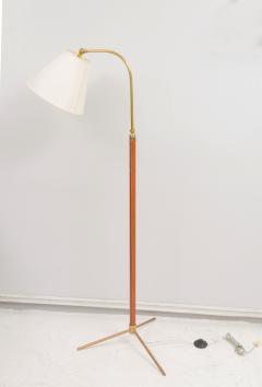 Jacques Adnet Mid Century Brass and Hand Stitched Leather Floor Lamp - 2605819