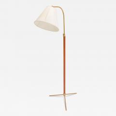 Jacques Adnet Mid Century Brass and Hand Stitched Leather Floor Lamp - 4095445