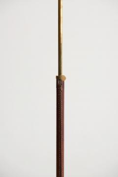 Jacques Adnet Mid Century Brown Leather and Brass Floor Lamp - 2306486