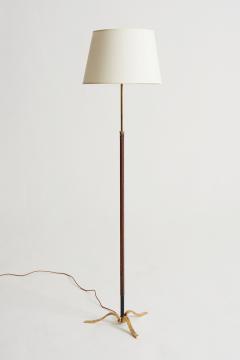 Jacques Adnet Mid Century Brown Leather and Brass Floor Lamp - 2306488