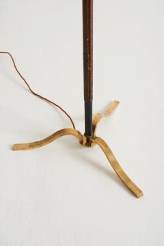 Jacques Adnet Mid Century Brown Leather and Brass Floor Lamp - 2306489