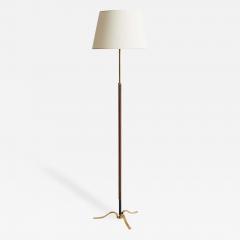 Jacques Adnet Mid Century Brown Leather and Brass Floor Lamp - 2306987