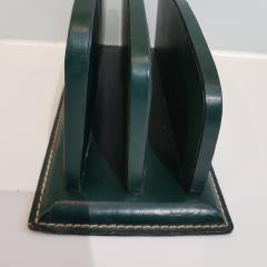 Jacques Adnet Mid Century Modern stitched saddle leather desk set attributed to Jacques Adnet - 2399043