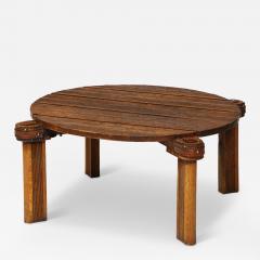 Jacques Adnet Oak and Leather Round Coffee Table by Jacques Adnet France Mid 20th Century - 4104321