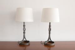 Jacques Adnet PAIR OF JACQUES ADNET IRON AND LEATHER TABLE LAMPS - 866091