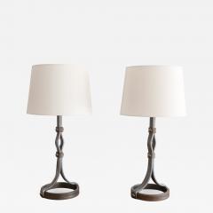 Jacques Adnet PAIR OF JACQUES ADNET IRON AND LEATHER TABLE LAMPS - 868706