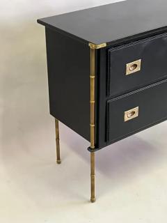 Jacques Adnet Pair French Hand Stitched Leather Brass Faux Bamboo Commodes by Jacques Adnet - 4111382