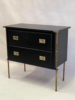 Jacques Adnet Pair French Hand Stitched Leather Brass Faux Bamboo Commodes by Jacques Adnet - 4111441