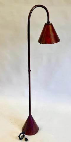 Jacques Adnet Pair French Mid Century Burgundy Stitched Leather Floor Lamps by Jacques Adnet - 3554817