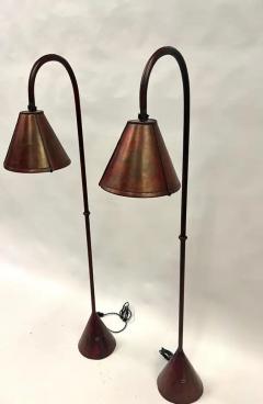 Jacques Adnet Pair French Mid Century Burgundy Stitched Leather Floor Lamps by Jacques Adnet - 3554841