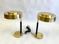 Jacques Adnet Pair French Midcentury Art Deco Brass Leather Desk Table Lamps Jacques Adnet - 4108732