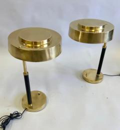 Jacques Adnet Pair French Midcentury Art Deco Brass Leather Desk Table Lamps Jacques Adnet - 4108750