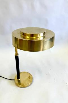 Jacques Adnet Pair French Midcentury Art Deco Brass Leather Desk Table Lamps Jacques Adnet - 4108763