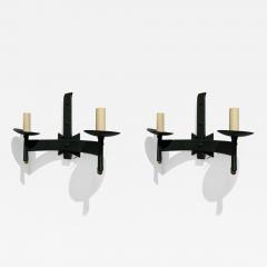 Jacques Adnet Pair of 1950s Stitched Leather Sconces by Jacques Adnet - 3993453