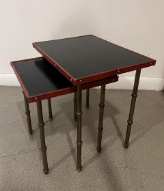 Jacques Adnet Pair of 1950s Stitched Leather Side Tables by Jacques Adnet - 3835768