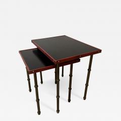 Jacques Adnet Pair of 1950s Stitched Leather Side Tables by Jacques Adnet - 3836462