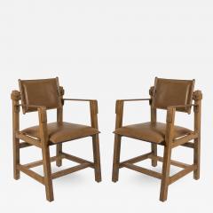 Jacques Adnet Pair of 1950s Stitched Leather armchairs By Jacques Adnet - 2429757