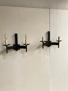 Jacques Adnet Pair of 1950s Stitched Leather sconces by Jacques Adnet - 2428944