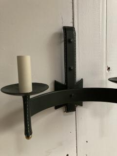 Jacques Adnet Pair of 1950s Stitched Leather sconces by Jacques Adnet - 2428946
