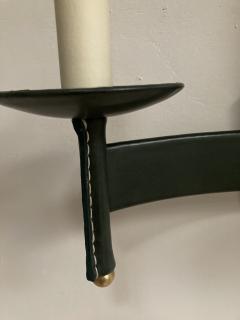 Jacques Adnet Pair of 1950s Stitched Leather sconces by Jacques Adnet - 2428947