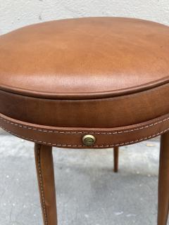 Jacques Adnet Pair of 1950s Stitched Leather stools by Jacques Adnet - 2697874