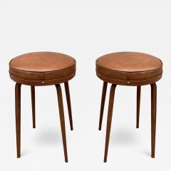Jacques Adnet Pair of 1950s Stitched Leather stools by Jacques Adnet - 2700795