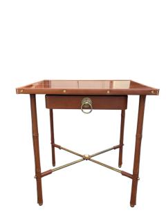 Jacques Adnet Pair of 1950s Stitched leather Side tables by Jacques Adnet - 4532957