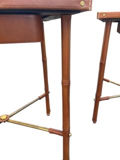 Jacques Adnet Pair of 1950s Stitched leather Side tables by Jacques Adnet - 4532965